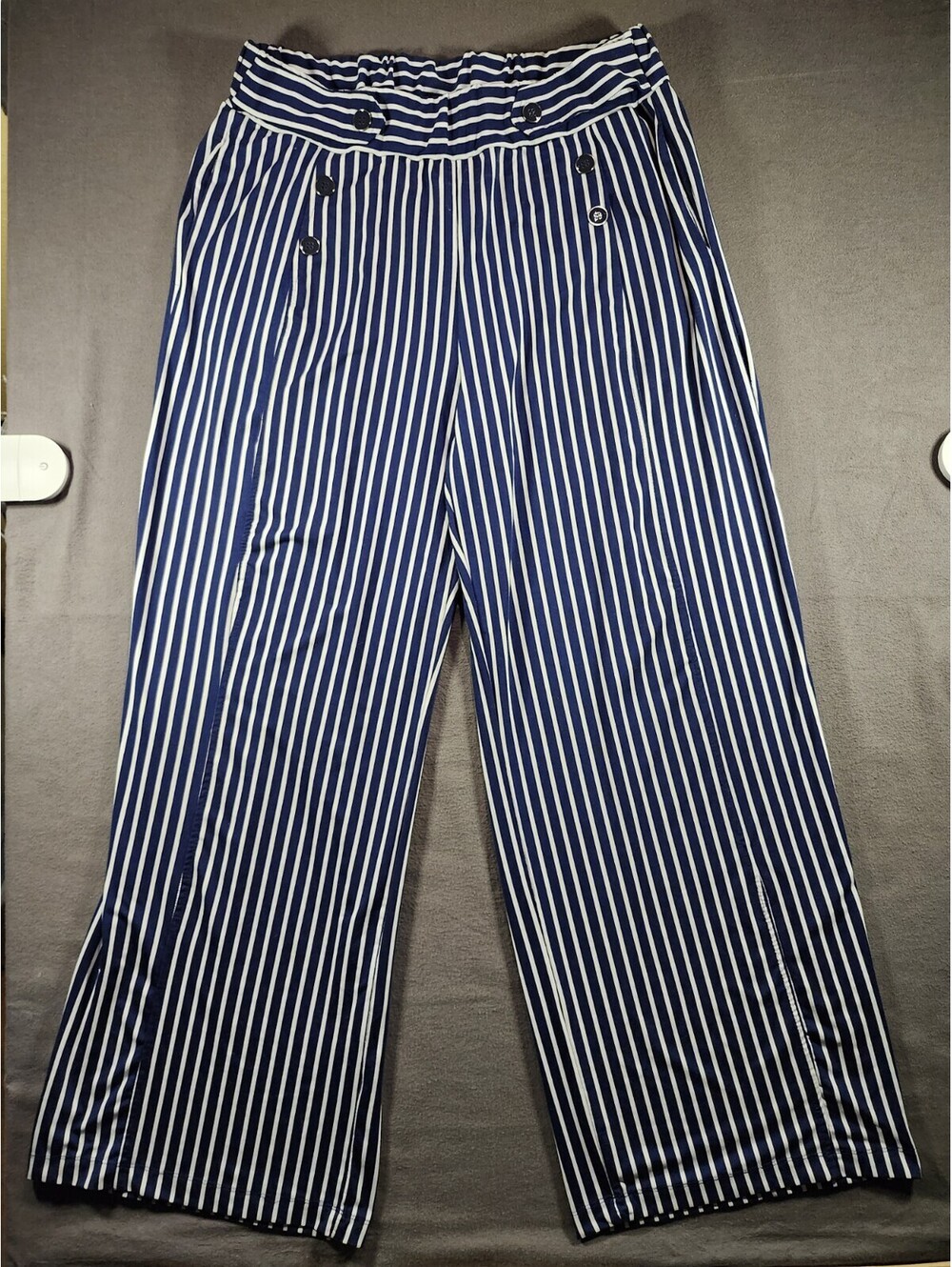 Robert Louis Pants Womens XL Striped Lightweight Elastic Waist Wide Leg
